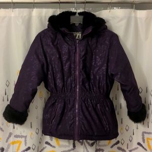 Urban Kids Izzi Purple And Black Faux Fur Hooded Puff Jacket Girls M (10-12)